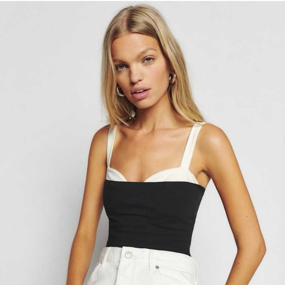 Reformation Black and Cream Tank Top
